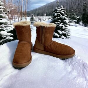 Women’s Tan Suede Leather Sheepskin Lined Ankle Boots Size 10 Winter Boots